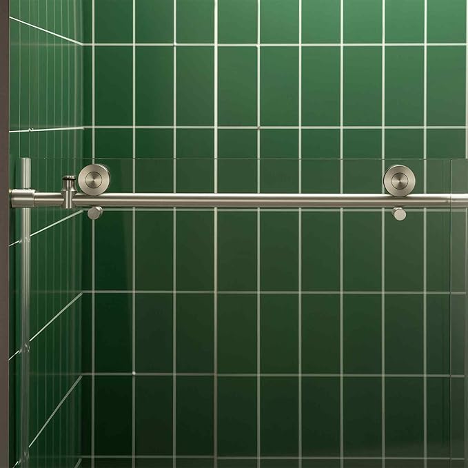 Woodbridge 56-60" W x 80" H Frameless Single Sliding Shower Door with Tempered Glass & Explosion Proof Film in Brushed Nickel Finish