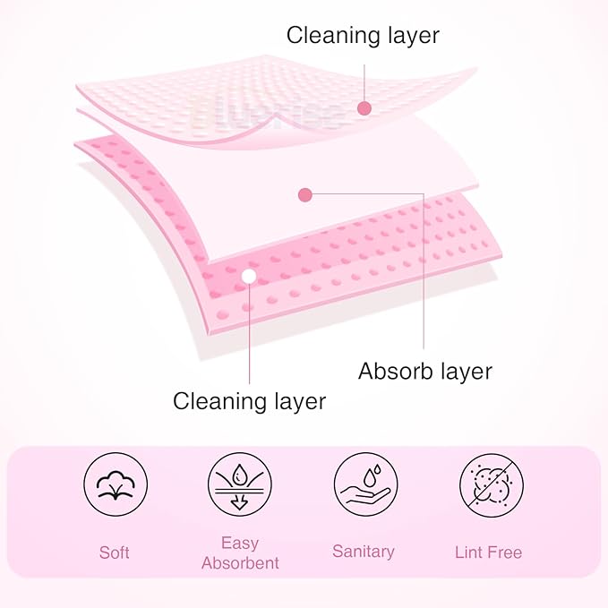 BLUERISE Lint Free Nail Wipes Nail Polish Remover Pads Soft Absorbable Eyelash Extension Glue Cleaning Wipes Pink 2500pcs