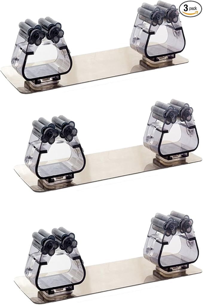 SEIWEI 3 Pcs Wall Mounted Mop Holder Self-Adhesive Broom and Mop Grippers Saving Space Mop Broom Organizer for Hang Brooms, Mops, Cleaning Brushes, Umbrellas(Double gray)