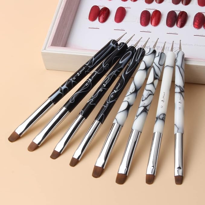 French Nail Brush, YIHUALE 2 Way French Gel Acrylic Nail Art Kolinsky Brush With Dotting Tool for Professional Manicure Cuticle Clean Up Nail Art Design- White And Black (12#, Black and White)