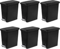 Sterilite 2.7 Gallon Rectangular Step On Kitchen Trash Bin Plastic Indoor Wastebasket with Removable Liner and Bag Holding Feature, Black (6 Pack)