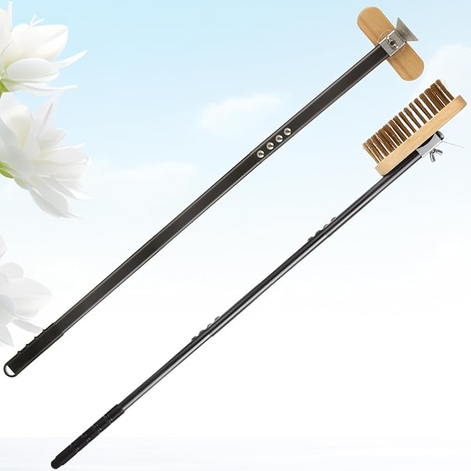 Pizza Oven Brush with Scraper,Grill Brush, Pizza Brush for Pizza Oven, 47.2 Inch Long Handle, Detachable Swivel Head Adjustable for Pizza Oven
