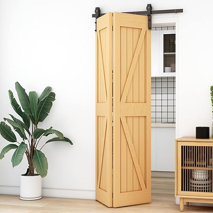 52" Bi-Folding Sliding Barn Door Hardware Track Kit,Smoothly&Quietly,Side Mounted Black Roller,Easy Install,Door Not Included [Fit Double 24" Bifold Doors]
