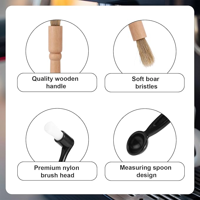 8pcs Coffee Cleaning Brush Set, Espresso Machine & Grinder Cleaning Brushes Long Handle Brush Cleaner and Scoop Tool for Clean Coffee Maker Grinder Brew Head and Barista Accessories