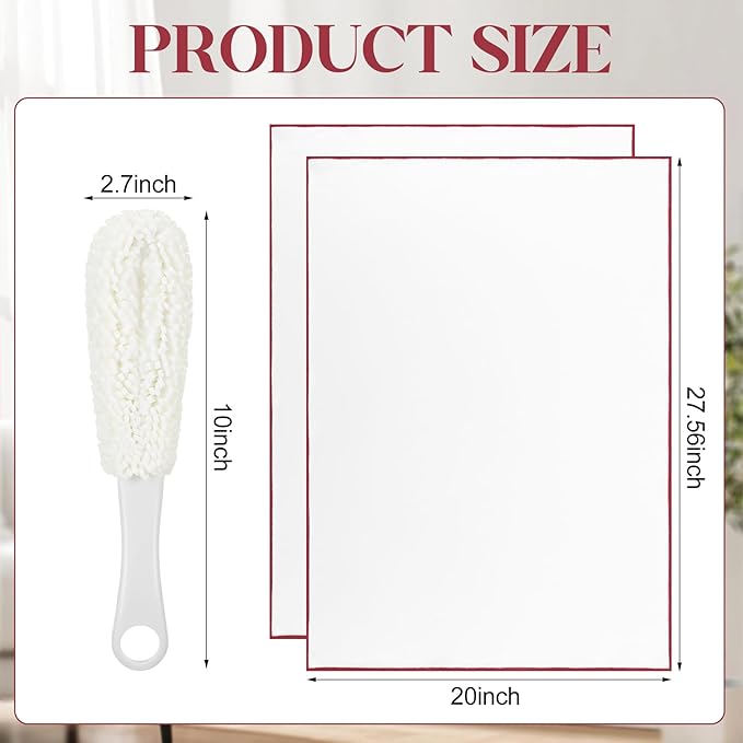 3 Pcs Wine Glass Cleaner Set Large Microfiber Polishing Cloths Wine Glass Cleaning Brush Lint-Free Drying Towels for Stemware Glassware Bar Restaurant Kitchen Supplies(White)