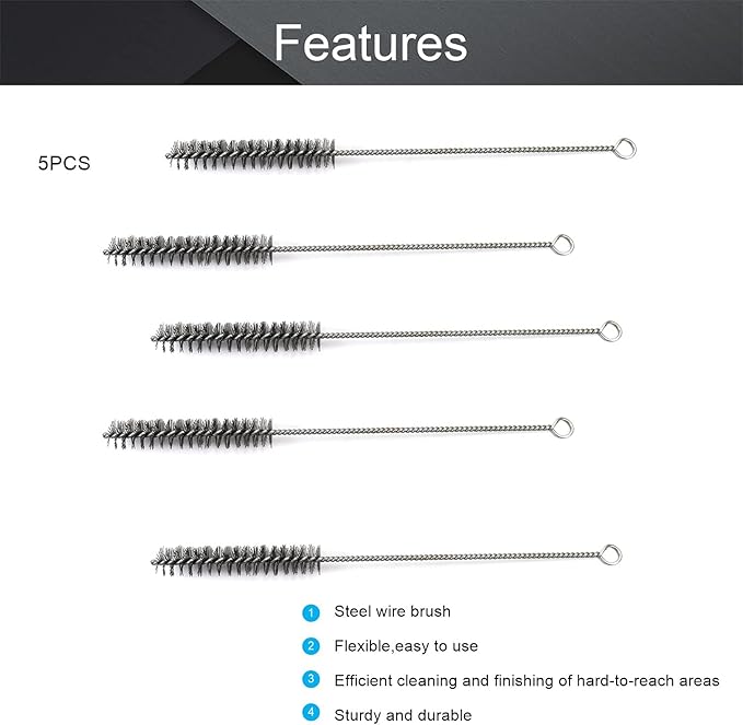 Utoolmart Wire Tube Brushes, Stainless Steel Bottle Bristle Cleaning Spiral Power Pipe Brush,0.8-inch Diameter 12-inch Length, Long-Handle Cleaner for Auto Parts, Bottles,Tubes, Keyboards,Glass