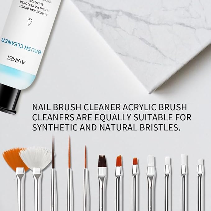 AIJIMEI Nail Brush Cleaner 120ml Gel Solution for Preserving & Restoring Nail Art Brushes Includes Glass Cup & Cleaning Cotton Pads Effective Manicure Brush Cleaning For Home Nail Salons