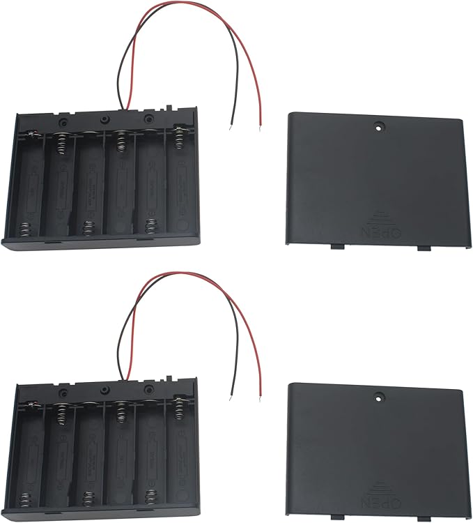 2 PCS 6 Slots AA Battery Holder Bundle with Switch and Leads Plastic AA Battery Case 6 X 1.5 V AA Battery Storage Box with Cap