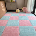 12Pcs Interlocking Carpet Tiles,12"x 12" Plush Interlocking Foam Carpet Tiles with Border,Fluffy Play Mat Floor Tiles Thick Padded Squares Foam Tiles for Playroom Decor (Pink+Light Blue)