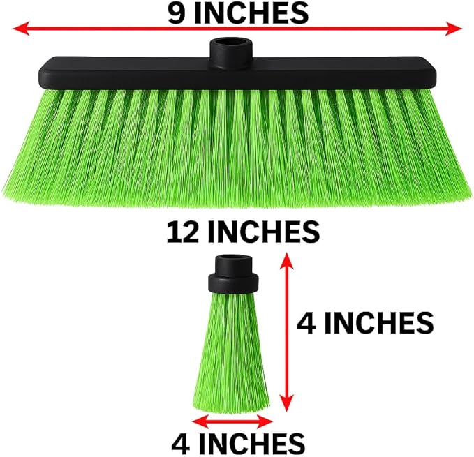 ALMA Apple Green 14" Soft Sweep Broom Head – Lightweight Flagged Bristles – 7/8" Universal Thread – Recycled PP(Apple-Green, ALMA)