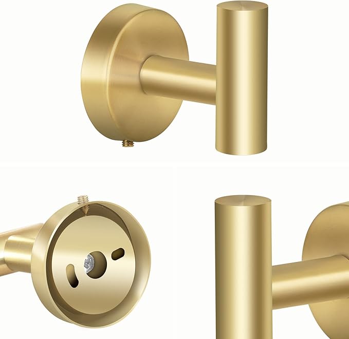 Towel Hooks, SUS 304 Stainless Steel Hooks, Heavy Duty Door Hanger Towel Robe Clothes Cabinet Closet Sponges Hook for Bathroom Kitchen Garage Gotel (Gold, 2 Pcs)