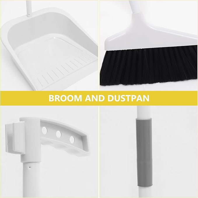 Broom and Dustpan Set for Home - 35.43In Long Handle Soft Broom with Upright Dustpan Combo for Indoor Floor Cleaning Kitchen Office Use Heavy Duty Sweeping Tool