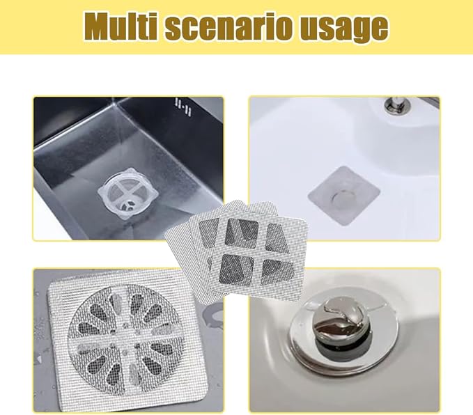 Disposable Shower Drain Hair Catcher, Disposable Hair Drain Stickers Drain Mesh Cover Bathroom Shower Drain Protector for Bathroom Laundry Kitchen Sink for Human and pet Hair (50)