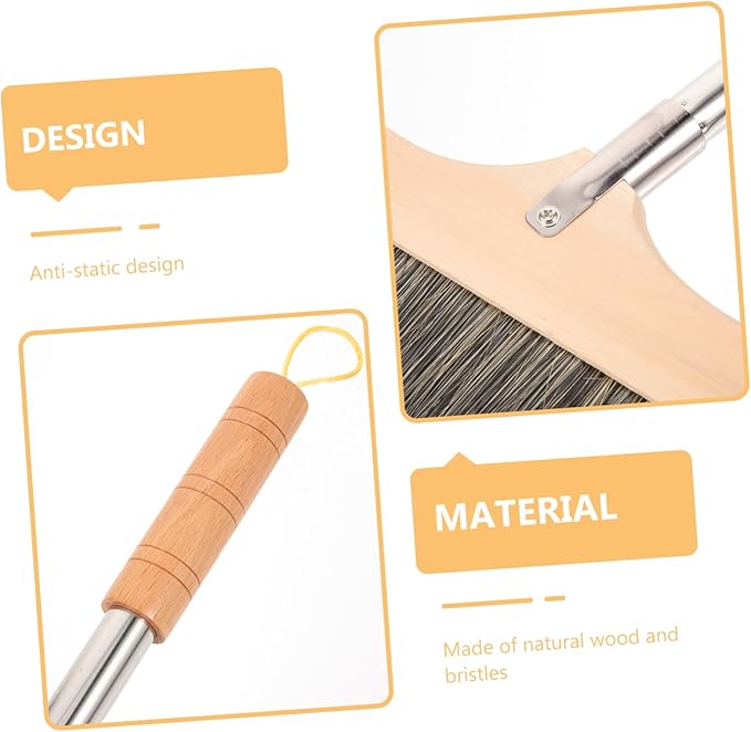 Soft Bristle Broom Indoor Sweeping Brooms for House Black Wood Handle Static-Free Design