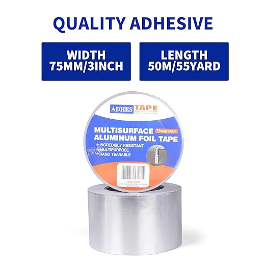 ADHES Foil Tape Aluminum Tape Heat Resistant Tape Metal Duct Tape, Withstand from 80°C to 100°C, 75mm x 50m, 16Rolls Set, for HVAC, Repair Sealing and Insulation