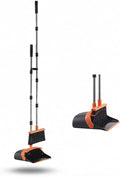 Broom and Dustpan Set for Home, 51.8" Long Handle Standing Dustpan with Self-Cleaning Teeth, Upright Sweeping Combo for Kitchen Office Pet Hair, Orange