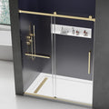 Frameless Shower Door 56-60 in. W x 76 in. H, Single Sliding Glass Door, 5/16" (8mm) Tempered Glass, Nano Coated for Easy Cleaning, Linear Design, Walk-in Bathroom Glass Door – Brushed Glod