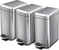 Home Zone Living 3-Pack 1.3 Gallon Small Bathroom Trash Can with Lid and Step Pedal, Stainless Steel Wastebasket with Slim Design for Home and Office, Silver, 5 Liters