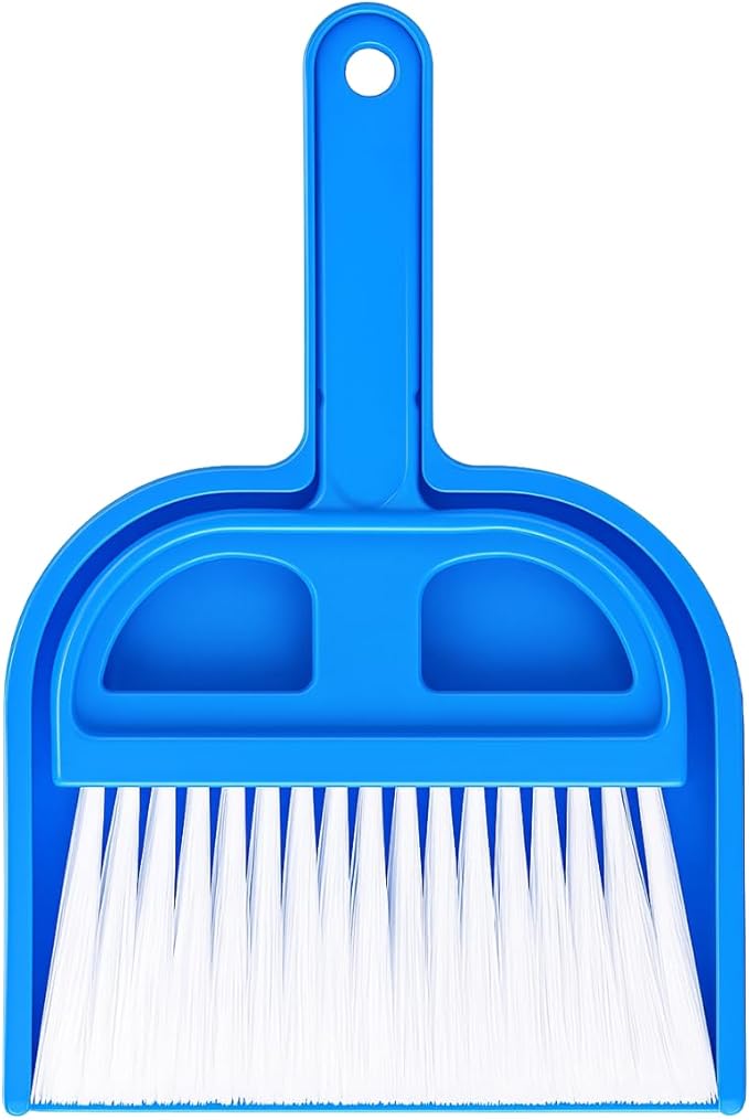 DAB 6" x 5" Mini Whisk Broom and Dustpan | Dustpan & 8.5" (21.6 cm) Broom | Vibrant Green, Blue, Pink Designs