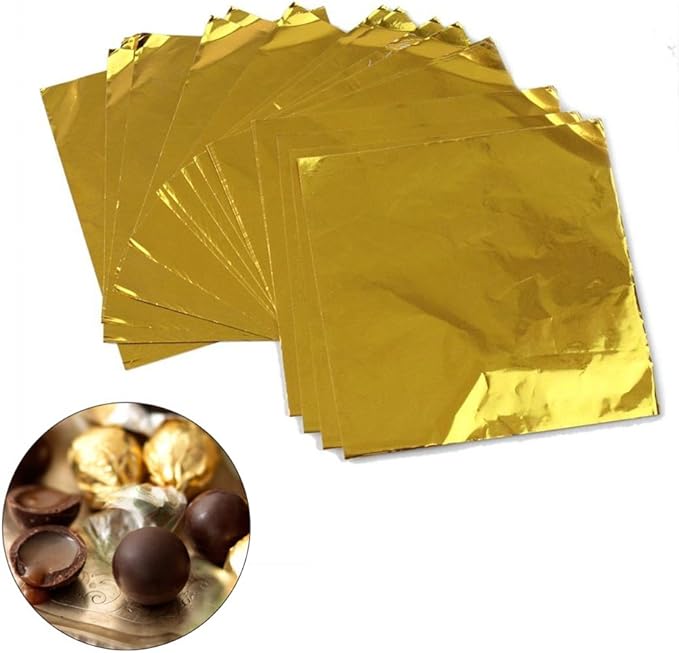 Wowagoga 300 Pcs Foil Candy Wrappers - 6x6 Inches Gold Aluminum Foils Paper Chocolate Candy Wrappers for Homemade Candies Gifts Decoration