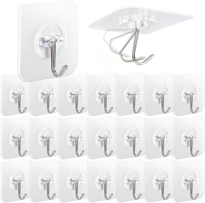 AROIC 58 Packs Adhesive Hooks for Hanging, Hook Heavy Duty Self Adhesive Wall Hooks 20 lbs / 9 kg (Max), Removable, Waterproof Hook for Bedroom Kitchen Bathroom
