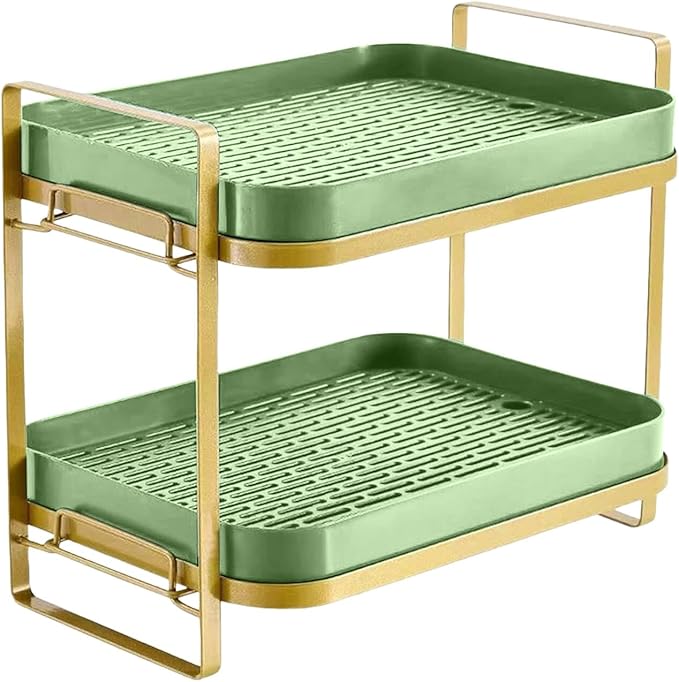 Cup Drying Rack Stand 2 Tier Organizer Countertop Station Shelf Strong Carbon Steel Multi-Functional Storage Organizer for Home Office Kitchen Coffee Cups, Mugs, Glass Cups Etc Avocado