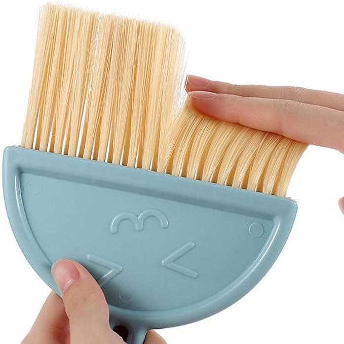 Mini Broom and Dustpan Set for Desk, Small Hanging Keyboard Cleaning Kit with Soft Rubber Dustpan Lip, Portable Desktop Cleaning Tool (Blue)