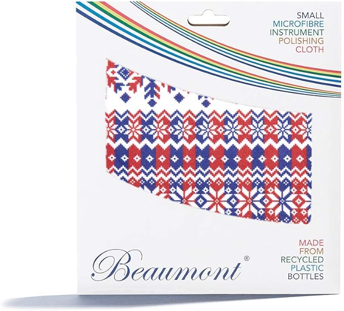 Beaumont Nordic Trad Musical Polishing & Cleaning Patterned Instruments Trumpet Clarinet Sax Flute Recycled Microfibre Cleaning Cloth Brass Silver 25 x 25 cm (BFC-NT)