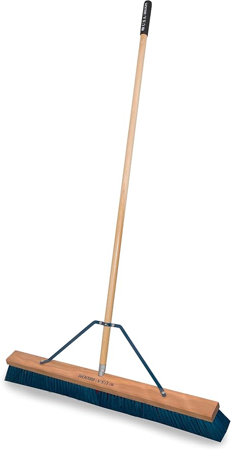 36" Heavy Duty Outdoor Push Broom with 60" Handle. Ideal for Asphalt, Concrete & Heavy Debris. Durable American Made Steel Brackets-Stainless Steel Hardware. No Plastic. 100% USA Made