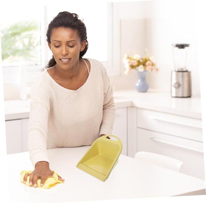 BESPORTBLE 2pcs Small Handheld Dustpan Set with Handle, Plastic Tabletop Cleaning Dustpan for Home, Portable Household Multi-use Trash Dust Pan in Lime Yellow
