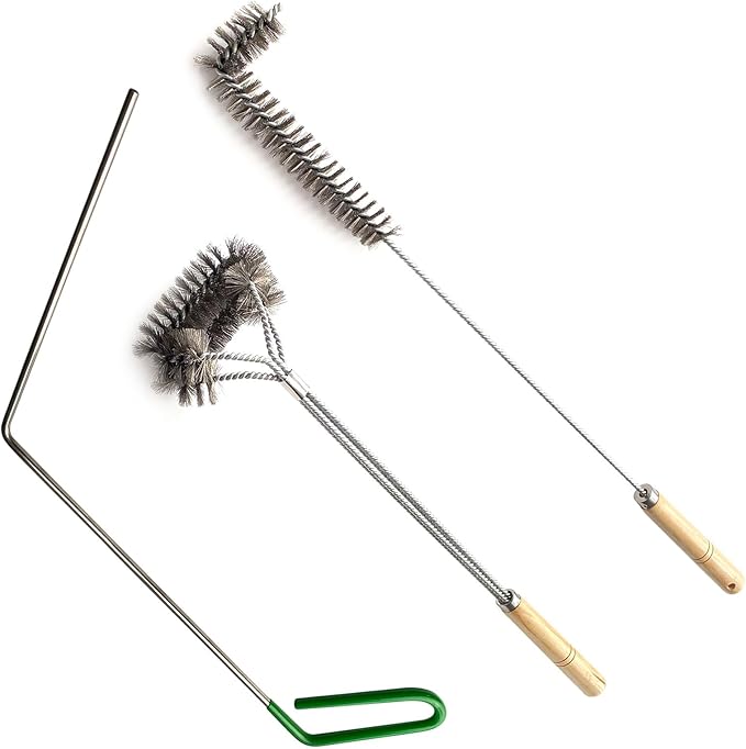 SUNRISE Fryer Brush with Long Handle (Stainless Steel, L, Double Brush, and Rubber Handle Cleaning Rod)