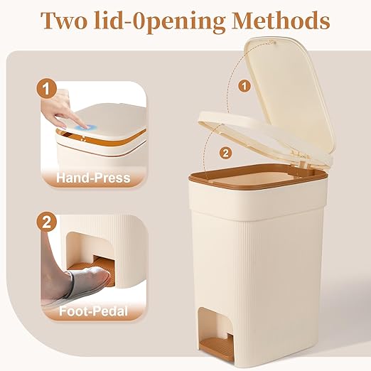 JiatuA Small Bathroom Trash Can with Lid Soft Close, 2.6 Gallon Step Garbage Can Slim Trash Bin Wastebasket for Kitchen Bedroom Office Living Room Toilet College Dorm, Cream