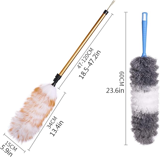Feather Duster, Household Lambswool Duster, Long Reach/Extendable for Cleaning High Ceiling Fan, Interior Roof(A)
