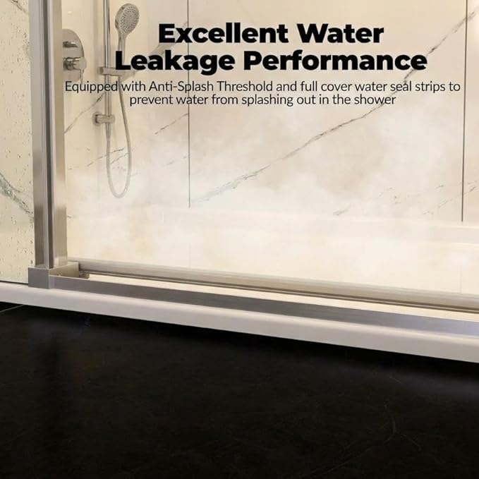 Frameless Sliding Shower Door, Adjustable 44"-48" Width x 76" Height, 6mm (1/4") SGCC Tempered Clear Glass with Easy-to-Clean Coating, Brushed Nickel Stainless Steel Top Rail, One Fixed One Sliding