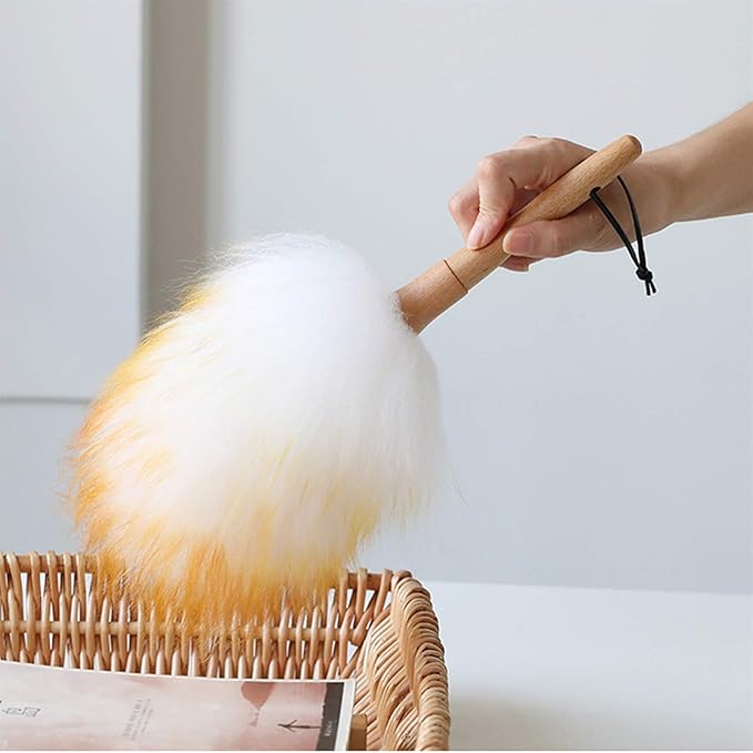 Feather Duster, 13.4-Inch Lambswool Duster, Pure Lambs Wool with Wood Handle