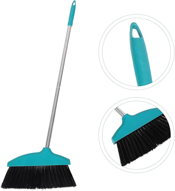 Soft Bristle Broom and Dustpan Set, Green Floor Sweeping Broom for Home and Outdoor Cleaning, Pet Hair Resistant, Lightweight Household Sweeping Tool for Kitchen and Garage
