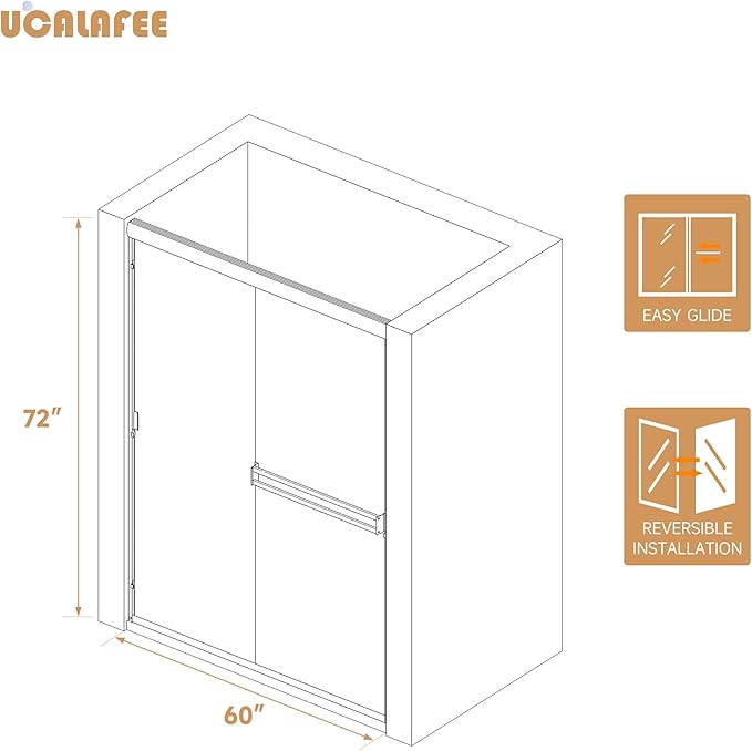 Shower Door 56-60 in. W x 72 in. H, UCALAFEE Semi-Frameless Double Sliding Shower Door with 1/4" (6mm) SGCC Clear Tempered Glass, Silent Soft-Close & Anti-Leak Walk-in Shower Door, Chrome Finish