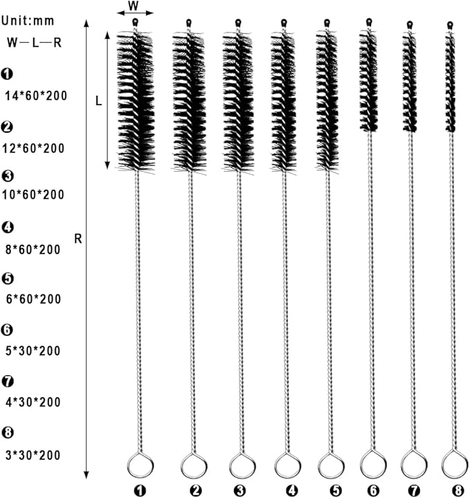 10 Pcs Wire Tube Brushes for Cleaning Pipe Tube Brass Brush Stainless Steel Round Wire Brush Brass Pipe Cleaning Brush Wire Pipe Cleaner Brush for Auto Parts, Bottles, Tubes, 8 Sizes, 8 inch