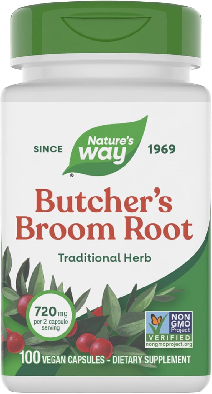 Nature's Way Butcher’s Broom, Traditional Herb, 720 mg per 2-Capsule Serving, Non-GMO Project Verified, 100 Vegan Capsules (Packaging May Vary)