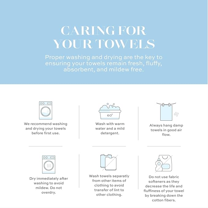 White Classic Luxury Cotton Washcloths 13x13 Inch - 650 GSM Turkish Cotton | Hotel, Spa, Bathroom Face Towel | 12 Pack, Light Blue