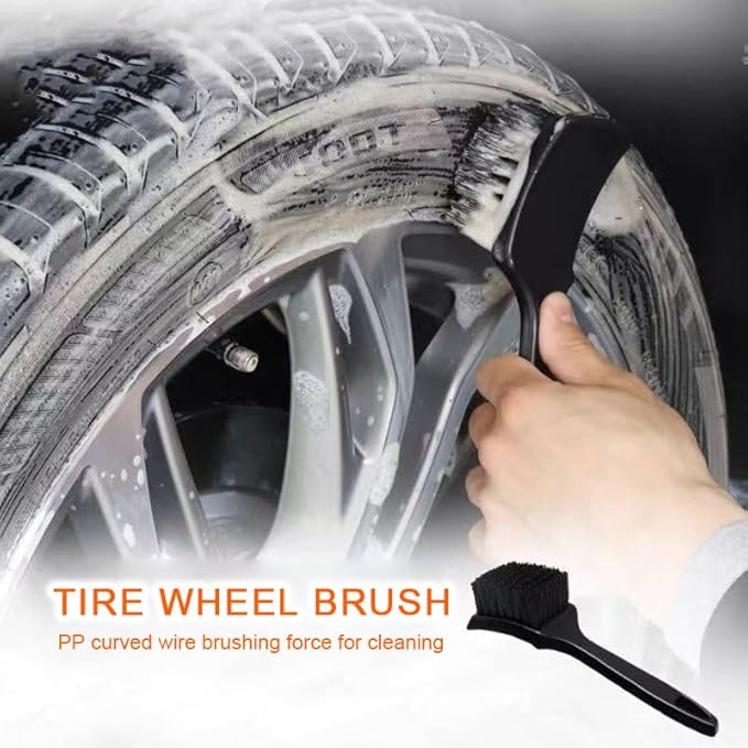 Tire & Carpet Brush - Scrub Brush for Floor Mats & Car Interior (Black & White)