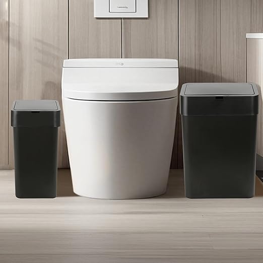 2 Pack Bathroom Trash Can with Lid - 2.5 Gal and 4 Gal Motion Sensor Garbage Bin, Smart Rubbish Bin, Waterproof Slim Dustbin, Automatic Plastic Trash Can for Bathroom, Office, Black