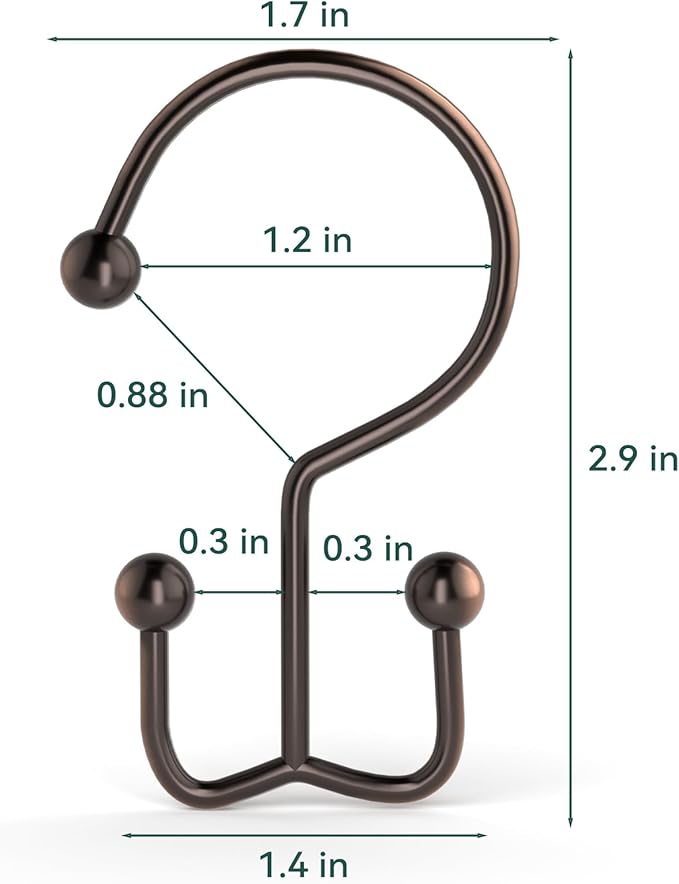 24 Pcs Shower Curtain Hooks, Goowin Shower Curtain Rings, Durable Rust Proof Black Shower Curtain Hooks, Shower Rings for Curtain, Double Glide Shower Hooks for Shower Curtain Rods, Bronze