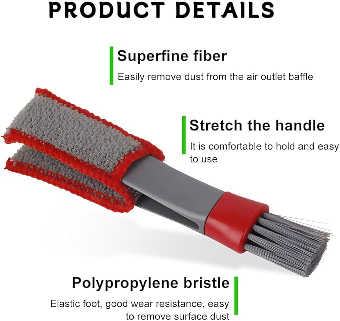 2 PCS Mini Duster for Car Air Vent, Double Ended Automotive Air Vent Microfiber Duster & Brush, Dust Collector Cleaner for Keyboard Window Leaves Shutter, Car Accessories (Red & Gray)