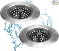 Kitchen Set of 2 Sink Strainers, Flexible Silicone Good Grip Kitchen Sink Drainers, Traps Food Debris and Prevents Clogs, Large Wide 4.5’ Diameter Rim (Silver Black)