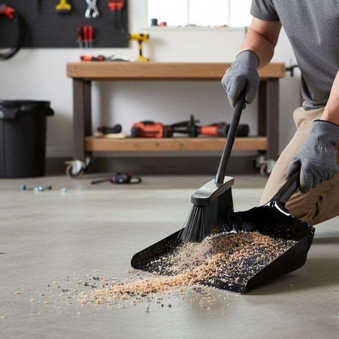 Soro Essentials- 12" Heavy-Duty Hand Held Metal Dust Pan Black Color- Dust Pan with Handle Handheld Dustpan Wide Scooper for Indoor Outdoor Fireplace Industrial and Commercial Use