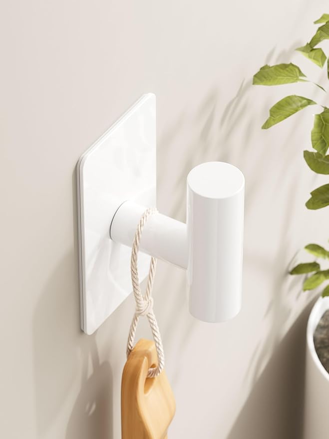 Towel Hooks for Bathrooms – 4 Pack, Smooth White Finish, T-Shaped Stainless Steel Adhesive Wall Hooks for Robes & Towels in Kitchen, Shower, or Closet