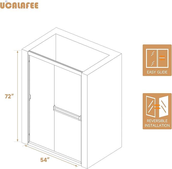 Shower Door 50-54 in. W x 72 in. H, UCALAFEE Semi-Frameless Double Sliding Shower Door with 1/4" (6mm) SGCC Clear Tempered Glass, Silent Soft-Close & Anti-Leak Walk-in Shower Door, Brushed Nickel