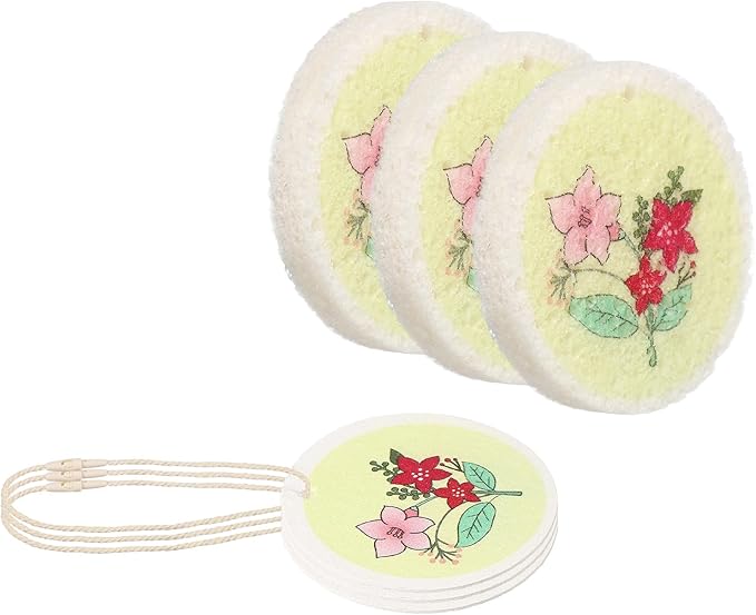 uxcell 6Pcs Cellulose Sponges, Round Kitchen Clean Sponges Non-Scratch Compressed Dish Scrubber with Floral Pattern for Kitchen Household Cookware Bathroom Cleaning & DIY, Light Green