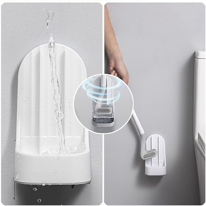Toilet Brush, Long Handle Golf Toilet Brush with Holder 360° Deep Cleaning Flexible Silicone Toilet Cleaner Brush Wall Mounted for Bathroom (2Pcs Grey)